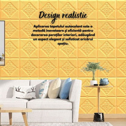 Set Tapet 3D Hozro autoadeziv, Model abstract flori, design modern, foarte usor de montat, Tapet 77 GALBEN HOZRO