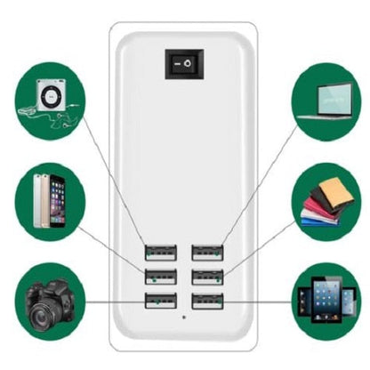 Încărcător 6 Hub USB Fast Charge HOZRO, 6 porturi, USB 5V 3A Adaptor de perete, Incarcare telefon mobil Universal, cu comutator ON/OFF HOZRO