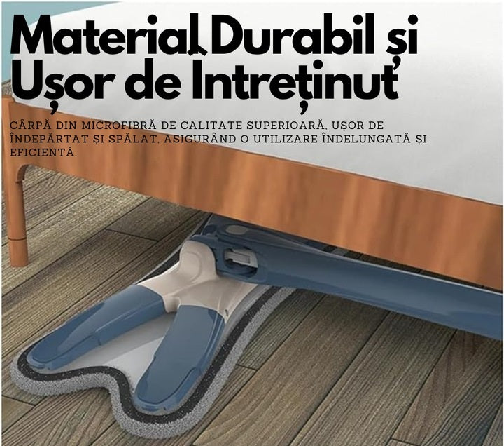 Mop Plat Premium HOZRO, Tip X cu Autostoarcere Inteligentă, Cap Rotativ 360°, Mâner Aluminiu 140 cm, Utilizare Umed/Uscat, Include 1 Laveta Microfibră Reutilizabile HOZRO