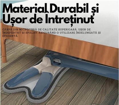 Mop Plat Premium HOZRO, Tip X cu Autostoarcere Inteligentă, Cap Rotativ 360°, Mâner Aluminiu 140 cm, Utilizare Umed/Uscat, Include 1 Laveta Microfibră Reutilizabile HOZRO
