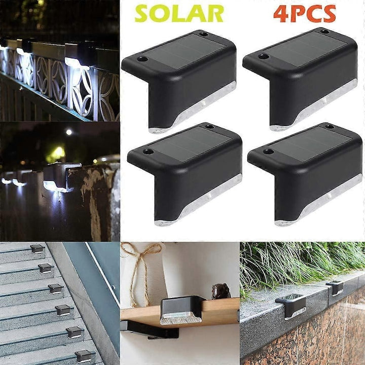 Set 4 Lampi solare HOZRO, design modern și compact, protecție IP65 rezistentă la apă și praf, ideale pentru fațadă, gard, terasă si trepte, Led Alb Cald HOZRO