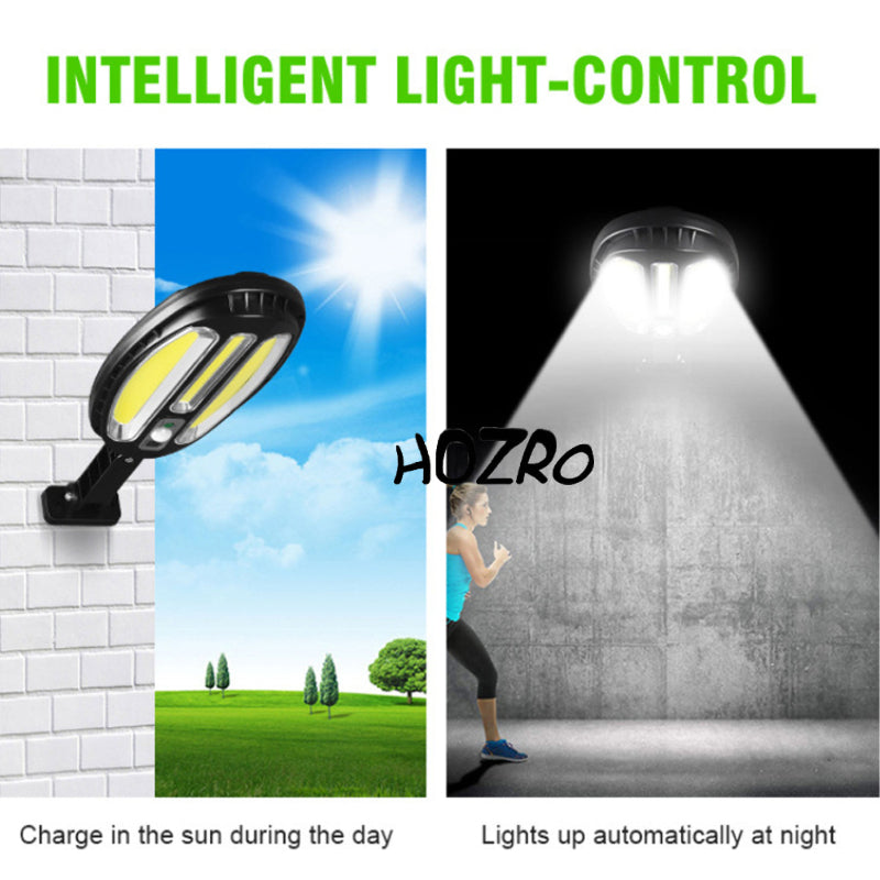Lampa Solara HOZRO, Model HB-8288A, cu LED-uri Puternice, Senzor de Miscare si Lumina Automata, Impermeabila, Economie de Energie, Ideala pentru Exterior – Curte, Gradina, Garaj sau Terasa HOZRO