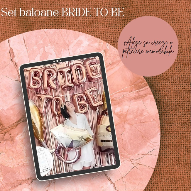 Set baloane folie nunta, Bride to be HOZRO, 340x40 cm, rose gold, Accesorii Elegante pentru Petrecerea Burlăcițelor, Nuntă sau Evenimente Tematice, Material Rezistent și Lucios HOZRO