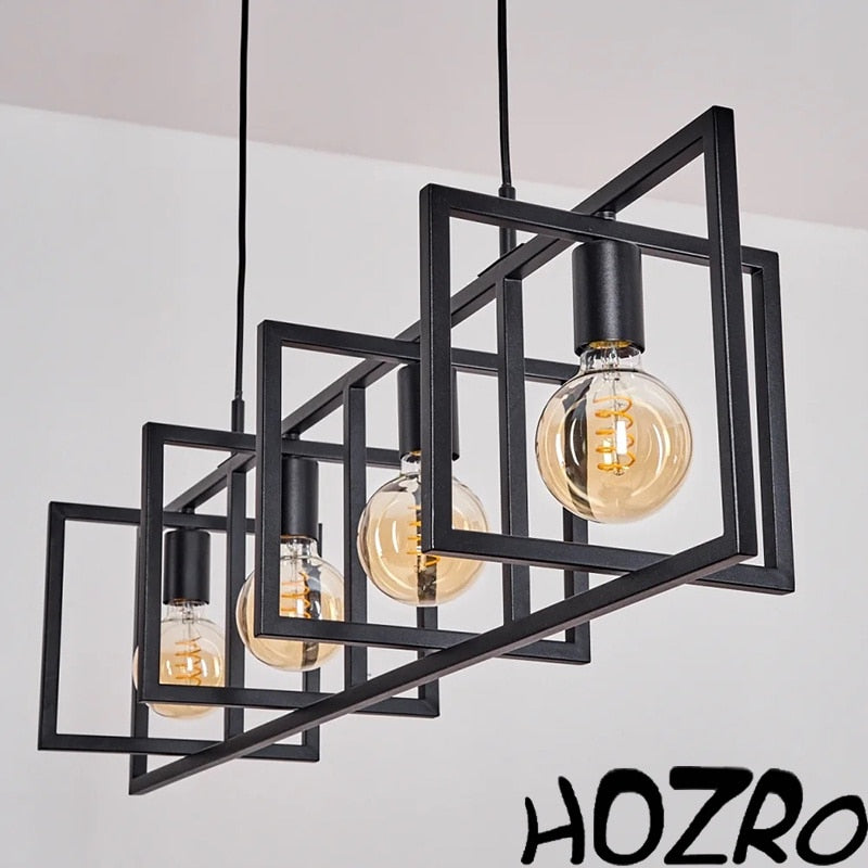 Lustra tip Pendul HOZRO, 4 Becuri, Metal, Suport liniar, Design modern, rafinat, Negru HOZRO