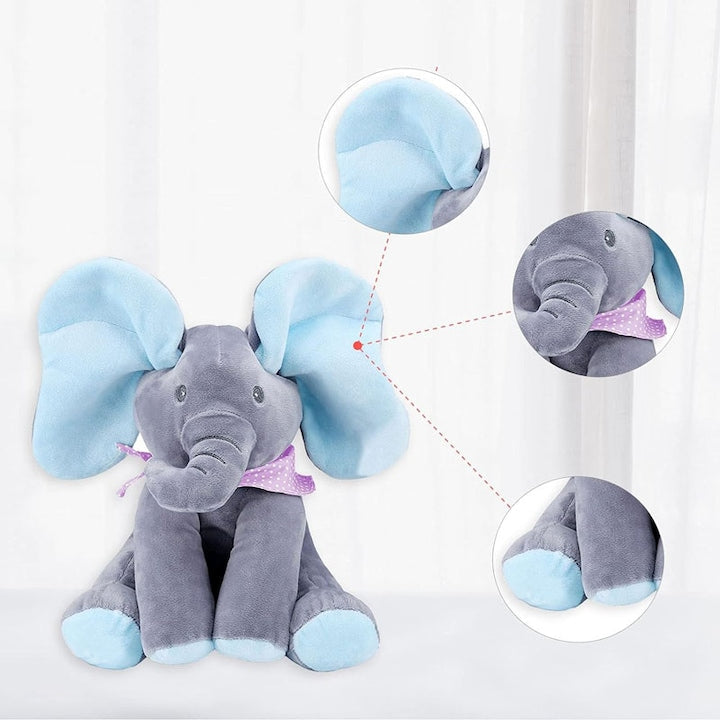🐘 Elefănțelul Interactiv Cucu-Bau HOZRO – Jucăria de Pluș care Cântă și Își Mișcă Urechile (30 cm) HOZRO