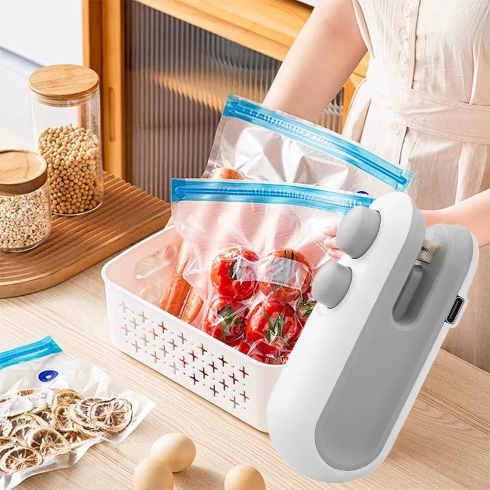 Mini Aparat de Sigilat si Taiat Pungi HOZRO, Portabil, Reincarcabil USB, cu Magnet si Cutit Integrat, Ideal pentru Pungi de Gustari si Alimente, Alb BESTSELLS
