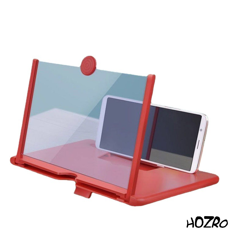 Lupă pentru Telefon HOZRO, cu Ecran 3D de Mărire, 8–12 Inch – Suport Pliabil Portabil, Culoare Roșie, Ideală pentru Filme, Clipuri și Jocuri pe Smartphone HOZRO
