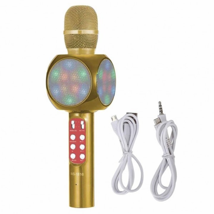 Microfon karaoke Disco LED WS1816-Hozro, fara fir, cu Radio si Recorder, wireless sistem, profesional cu boxe si Bluetooth 4.1 M1 HOZRO