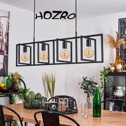Lustra tip Pendul HOZRO, 4 Becuri, Metal, Suport liniar, Design modern, rafinat, Negru HOZRO