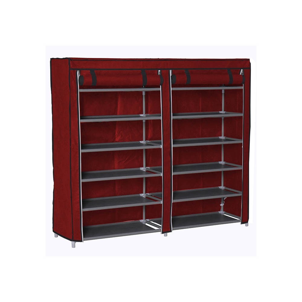 Dulap Pantofi HOZRO®, Dulap Textil Dublu pentru Incaltaminte, 6 Niveluri, 120 x 30 x 118 cm, Rosu BESTSELLS