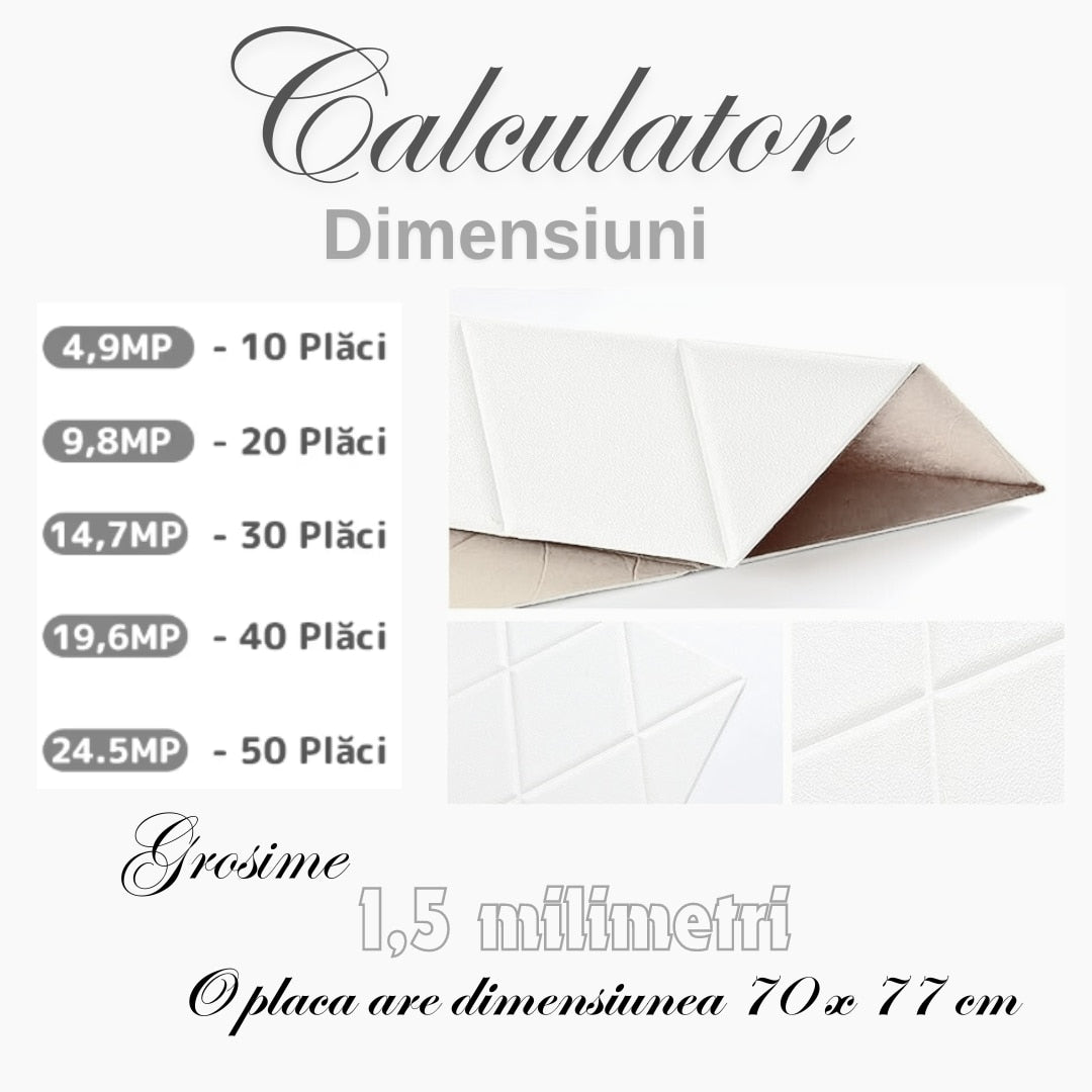 Tapet 3D autoadeziv HOZRO, Model Placa Dromburi, perete/tavan, waterproof, usor de montat, design modern, 70x70 cm, alb, TAPET 14 (Copy) HOZRO