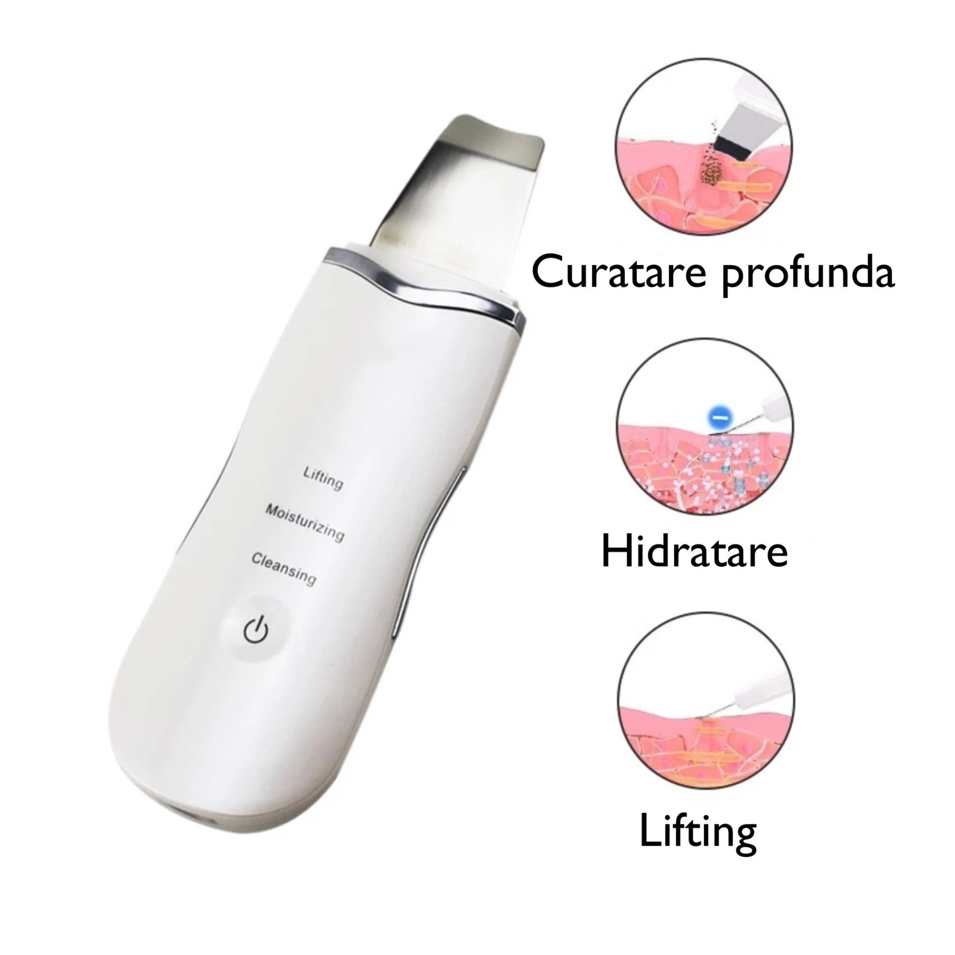 Exfoliant Hozro ultrasonic electric pentru curatarea profunda a pielii, instrument de frumusete, eliminare puncte negre, curatare pori, lifting ten, skin scrubber, peeling HOZRO