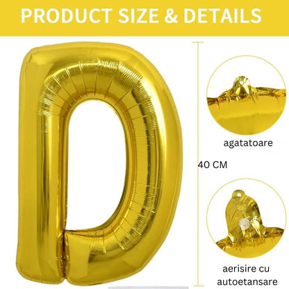 Balon folie HOZRO, gold, in forma de litera D, 40 cm BESTSELLS