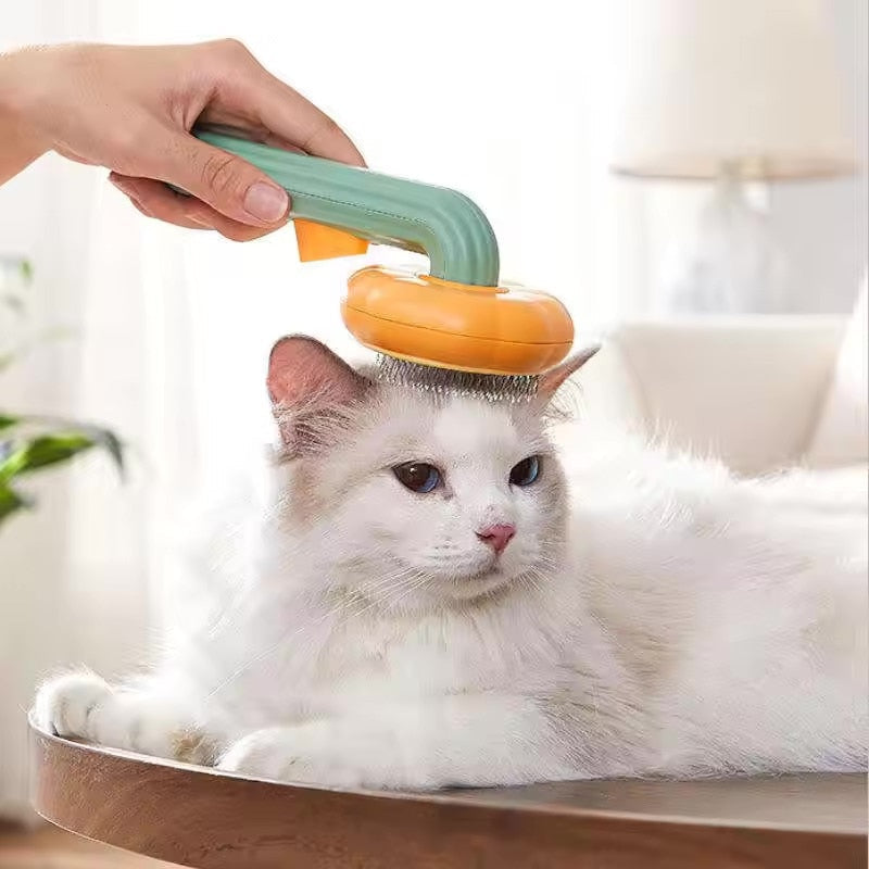 Perie HOZRO pentru animale cu buton de autocuratare, plastic, verde/portocaliu, 19.5 cm BESTSELLS