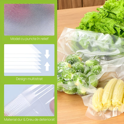 Set 100 pungi gofrate pentru aparatul de vidat, dimensiune 25 x 35 cm, gatirea Sous Vide, pentru aparat de vidat alimente, reutilizabile, rezistente, fara BPA, transparent Hozro BESTSELLS