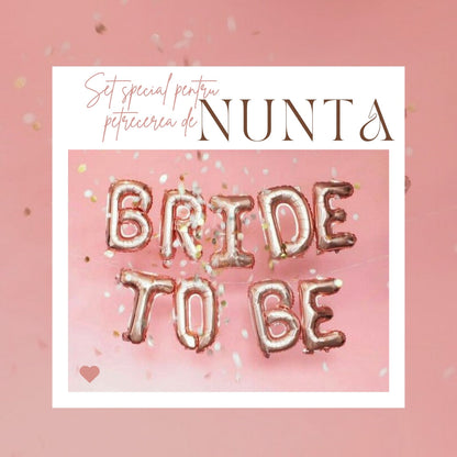 Set baloane folie nunta, Bride to be HOZRO, 340x40 cm, rose gold, Accesorii Elegante pentru Petrecerea Burlăcițelor, Nuntă sau Evenimente Tematice, Material Rezistent și Lucios HOZRO