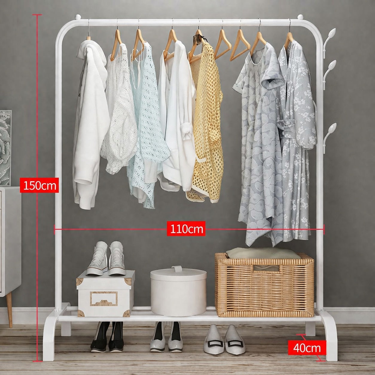 Suport de Umerase HOZRO, din Metal Alb, 150x110x40 cm – Stativ Elegant si Stabil pentru Haine, Ideal pentru Dormitor, Hol sau Dressing, Design Modern si Functional BESTSELLS