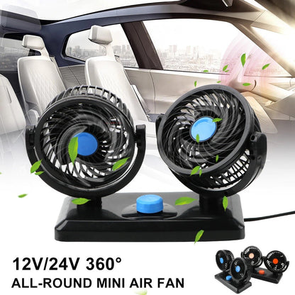 Ventilator dublu, HOZRO , alimentare USB, 2 trepte de viteza, rotatie 360°portabil, pentru masa, birou sau masina HOZRO