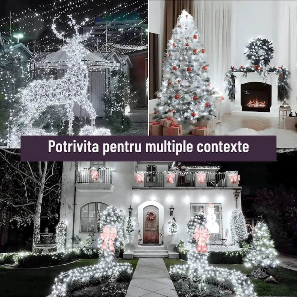 ❄️ Instalație de Crăciun Premium Hozro – 50m, Becuri Cristal, Alb Rece (Pe Rolă) HOZRO