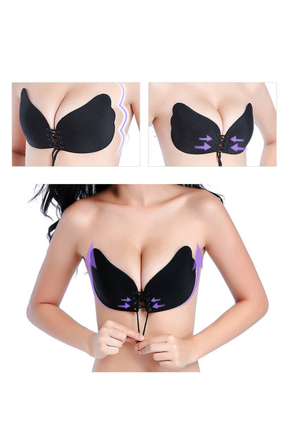 Sutien Push-Up Autoadeziv cu Șnur „NU BRA” Hozro– Negru, Cupa 75D HOZRO