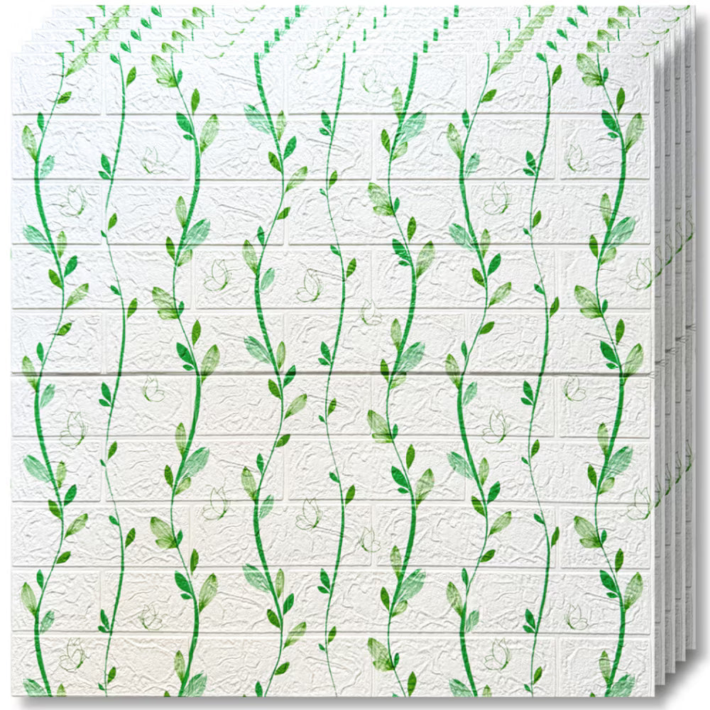 Tapet 3D Decorativ autoadeziv HOZRO, Model frunze Alb/Verde, perete/tavan, waterproof, usor de montat, design modern, 70x70 cm, alb, TAPET 105 HOZRO