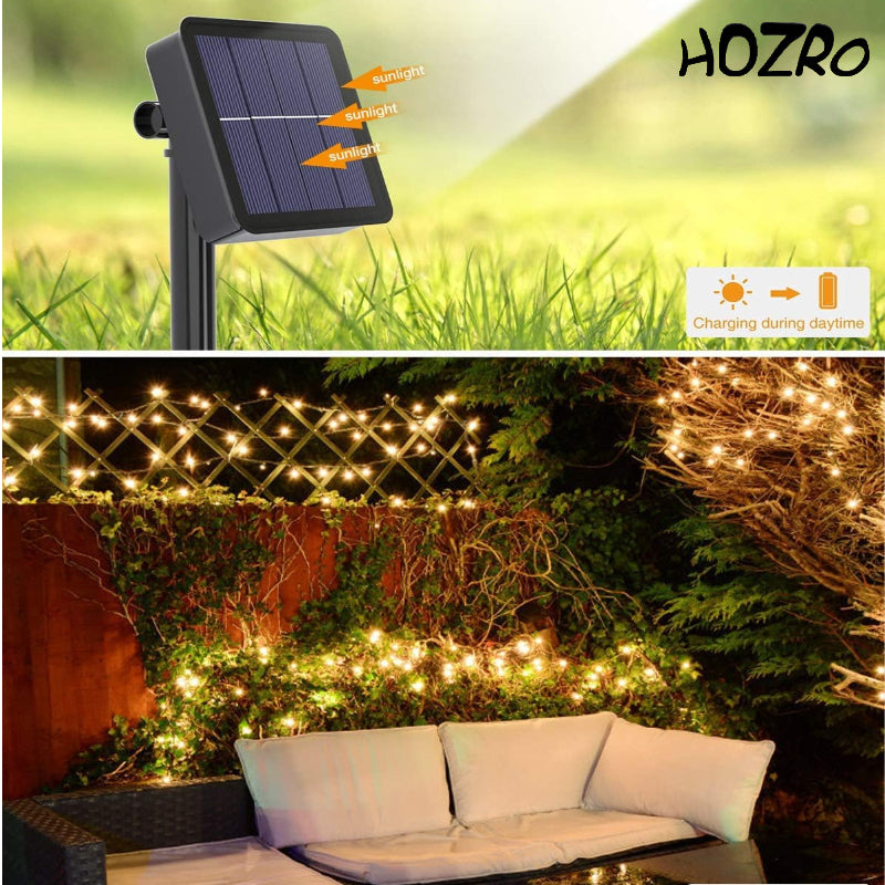 Instalatie cu Panou Solar de Craciun, HOZRO, 100 LED-uri, 10 Metri– Pentru Exterior si Interior, Economie de Energie si Atmosfera de Sarbatoare Magica HOZRO