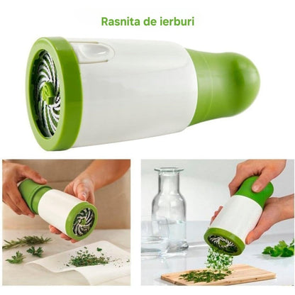 Rășniță Manuală pentru Ierburi Aromatice și Verdețuri HOZRO, Calitate Premium, 6 Lame Ascuțite din Oțel Inoxidabil, Design Ergonomic, pentru Pătrunjel, Mărar, Busuioc sau Mentă, Verde/Alb HOZRO