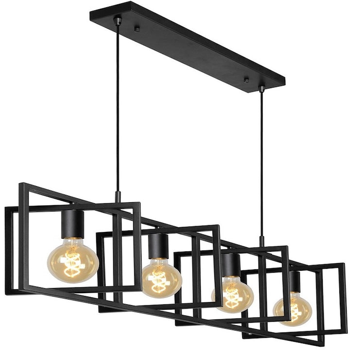 Lustra tip Pendul HOZRO, 4 Becuri, Metal, Suport liniar, Design modern, rafinat, Negru HOZRO