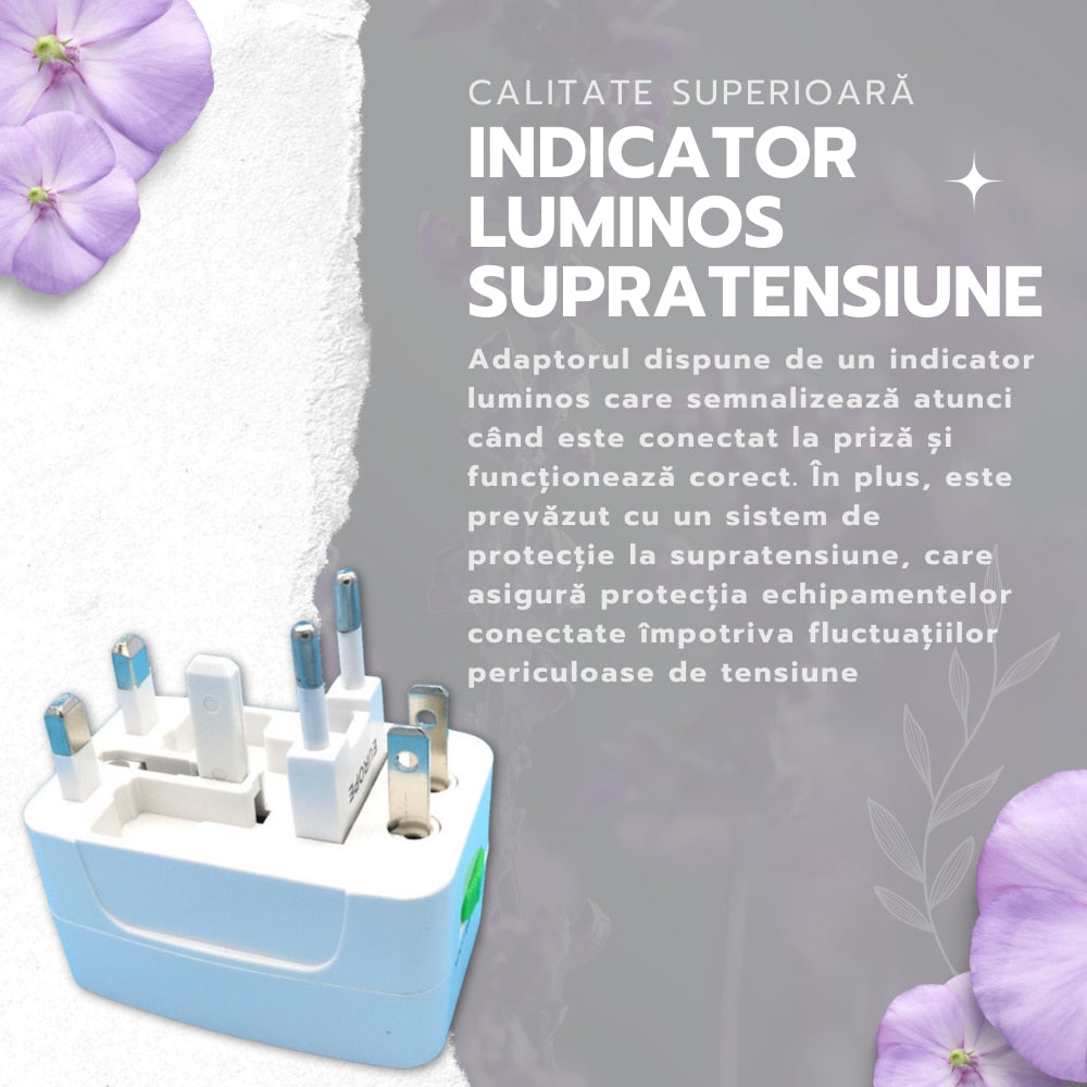 Adaptor Priză Universal Portabil Hozro | Compatibilitate Globală în Peste 150 de Țări, Protecție la Supratensiune și Indicator LED HOZRO