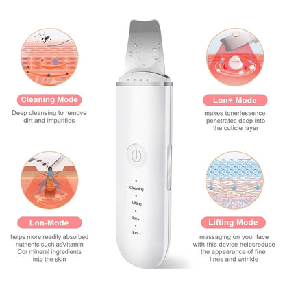 Exfoliant Hozro ultrasonic electric pentru curatarea profunda a pielii, instrument de frumusete, eliminare puncte negre, curatare pori, lifting ten, skin scrubber, peeling HOZRO