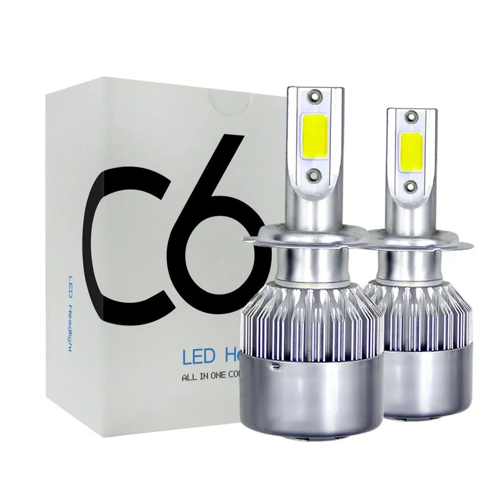 Bec far auto LED C6 K0323-0806-CJ4334 Hozro, 72W 12V COB, 7200 lm, 6000K alb, set 2 buc, compatibil H1/H3/H4/H7/H8/H9/H11/9005/9006 HOZRO