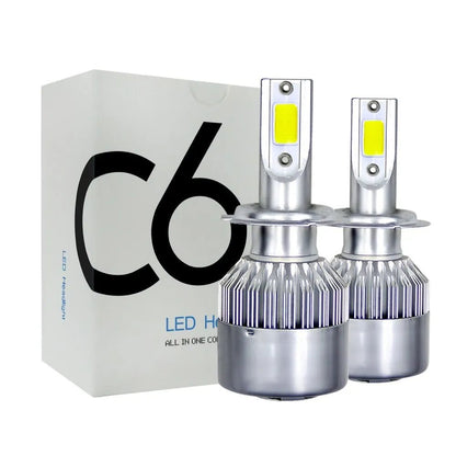 Bec far auto LED C6 K0323-0806-CJ4334 Hozro, 72W 12V COB, 7200 lm, 6000K alb, set 2 buc, compatibil H1/H3/H4/H7/H8/H9/H11/9005/9006 HOZRO