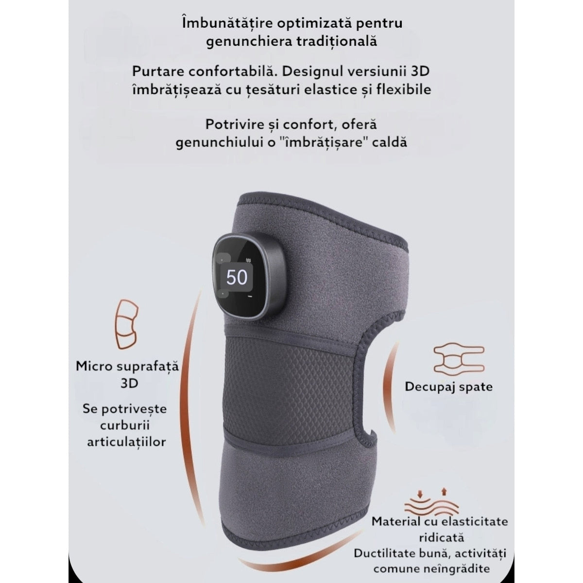 Genunchieră Multifuncțională cu Încălzire și Masaj Horzo – Aparat Electric cu Vibrații pentru Genunchi, Umăr și Cot, Afișaj LED, Gri HOZRO