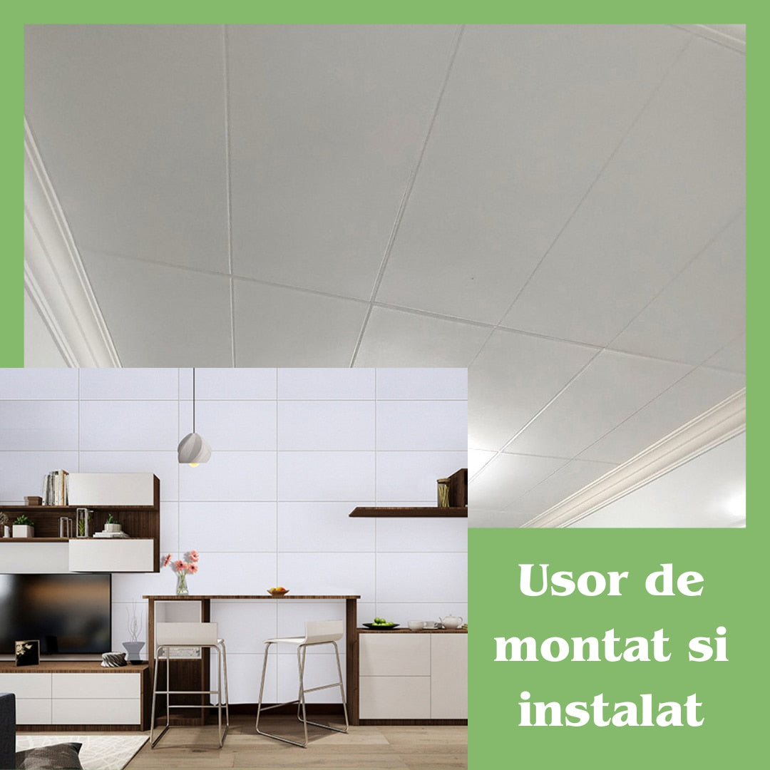 Tapet 3D autoadeziv HOZRO, Model Placa Dubla, perete/tavan, waterproof, usor de montat, design modern, 70x70 cm, albTAPET 14 HOZRO