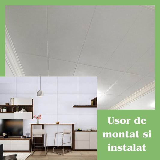 Tapet 3D autoadeziv HOZRO, Model Placa Dubla, perete/tavan, waterproof, usor de montat, design modern, 70x70 cm, albTAPET 14 HOZRO