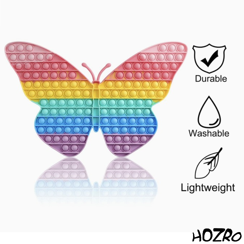 Jucarie Interactiva HOZRO, Pop It Fluture Flippy, Dimensiuni Mari 25×30 cm, Multicolor – Antistres, Educativa si Amuzanta pentru Copii si Adulti, Flip It & Push On It HOZRO