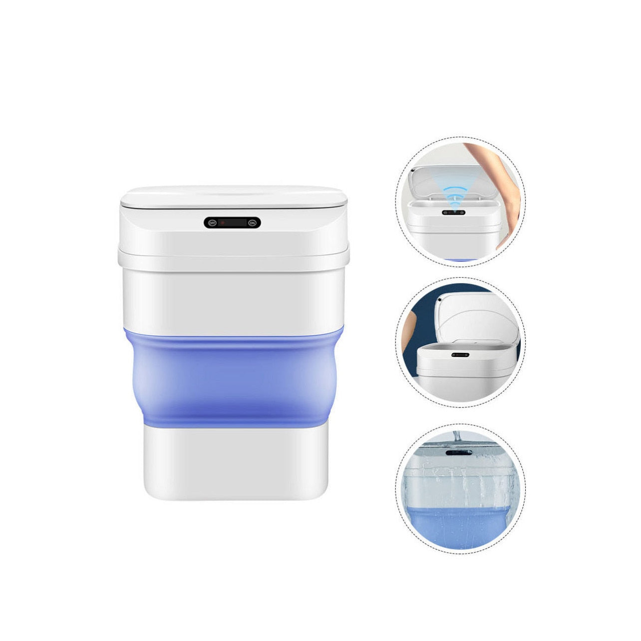 Cos inteligent,  Hozro , de gunoi electric Smart Trash Can, cu senzor de miscare, pliabil, 8 l-17.5 l, alb/albastru, HOZRO