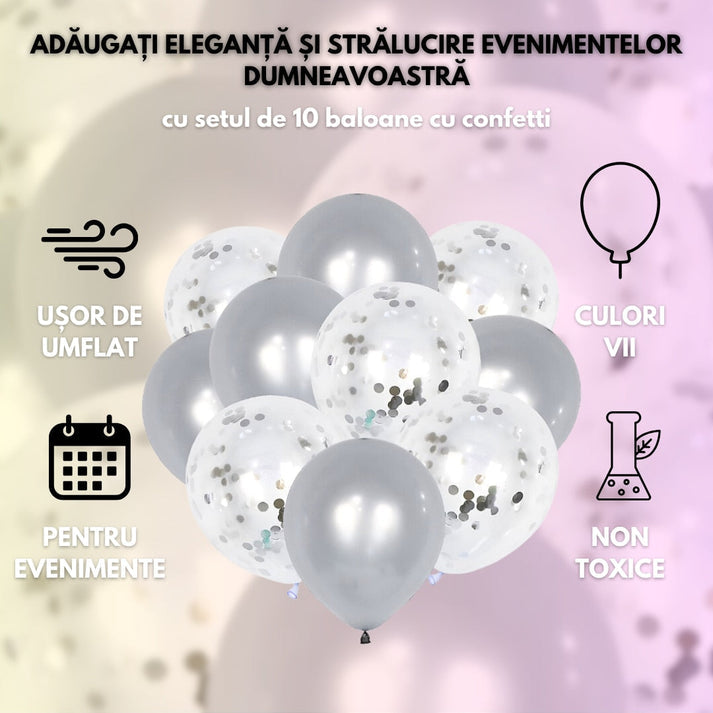Set 15 baloane din latex confetii, Hozro®, diverse culori, 25 cm, Accesorii Elegante pentru Petreceri, Nuntă sau Evenimente Tematice, Material Rezistent HOZRO