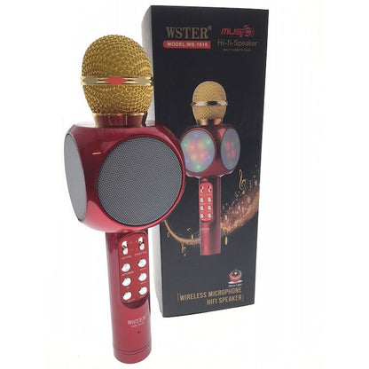 Microfon karaoke Disco LED WS1816-Hozro, fara fir, cu Radio si Recorder, wireless sistem, profesional cu boxe si Bluetooth 4.1 M1 HOZRO