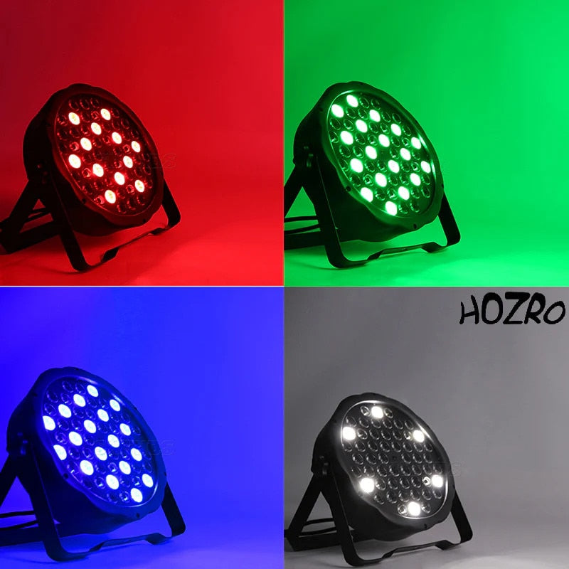Lumină de Scenă Profesională, Proiector – 54 LED-uri Puternice RGB, HOZRO, LED Flat PAR Light, Efecte Multicolore Dinamice, Iluminare Puternica pentru DJ, Club, Scena sau Evenimente HOZRO