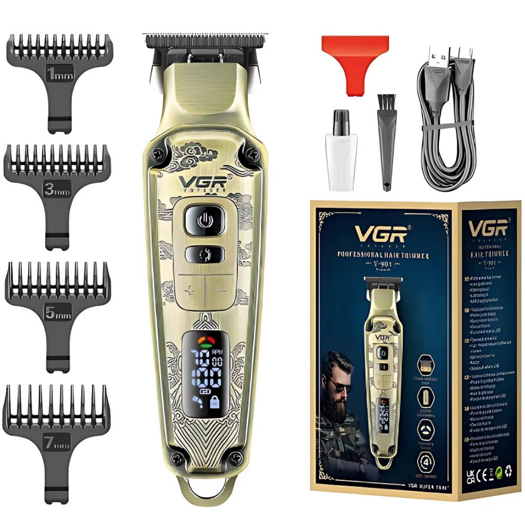 Aparat de tuns HOZRO VGR V901, profesional, cu 4 capete distantiere, functie de auto-testare, lame din ceramica, acumulator 1600 mAh lithium ion, incarcare USB, 5500-7000 RPM, display LED BESTSELLS