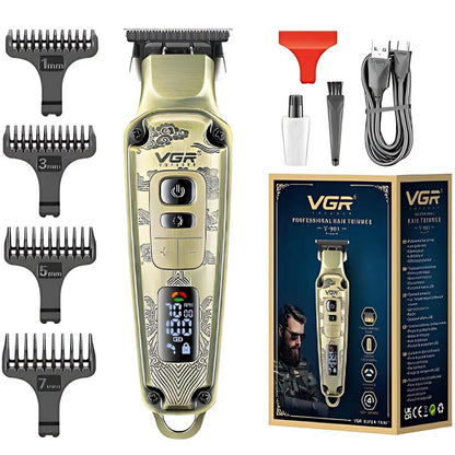 Aparat de tuns HOZRO VGR V901, profesional, cu 4 capete distantiere, functie de auto-testare, lame din ceramica, acumulator 1600 mAh lithium ion, incarcare USB, 5500-7000 RPM, display LED BESTSELLS