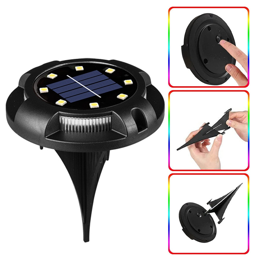 Set 4 Lămpi Solare Tip Spot pentru Grădină HOZRO – 12 LED-uri (8 Alb Cald + 4 RGB Laterale), IP65 HOZRO