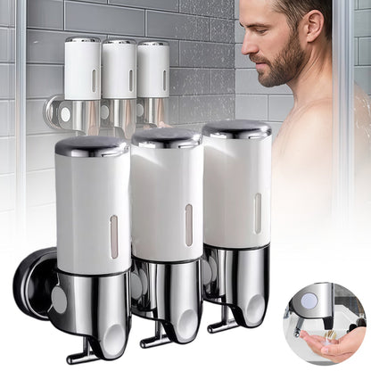 Dispenser de sapun HOZRO, montaj pe perete, set dispenser gel de dus, sampon, balsam, 3 in 1, capacitate 1500ml, ABS, pentru baie si bucatarie, hotel, alb/argintiu HOZRO