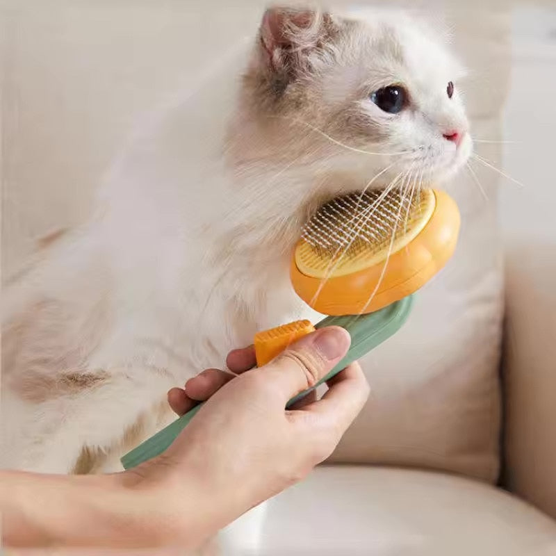 Perie HOZRO pentru animale cu buton de autocuratare, plastic, verde/portocaliu, 19.5 cm BESTSELLS
