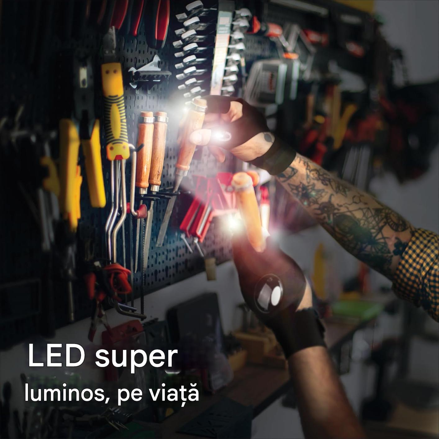 Set Manusi cu Lanterna LED HOZRO®, Impermeabile si Durabile, Unisex, Marime Ajustabila, Confortabile din Poliester, pentru Reparatii, Mecanica, Camping, Pescuit, Drumetii si Uz Casnic, Negru BESTSELLS