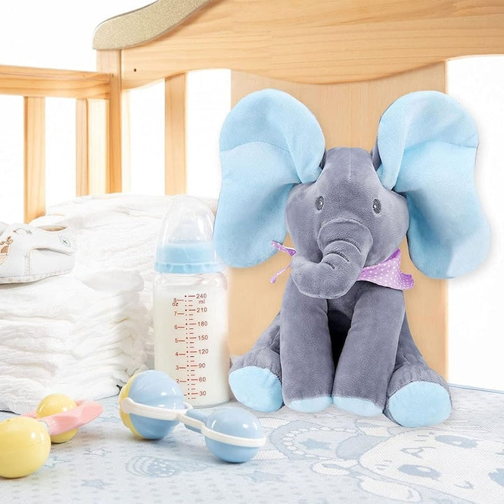 🐘 Elefănțelul Interactiv Cucu-Bau HOZRO – Jucăria de Pluș care Cântă și Își Mișcă Urechile (30 cm) HOZRO
