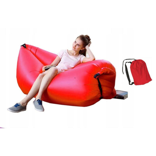 HOZRO, Saltea Gonflabila tip Sezlong, Lazy Bag pentru Plaja sau Piscina, Umflare Rapida fara Pompa + sac Depozitare, culoare ROSU BESTSELLS