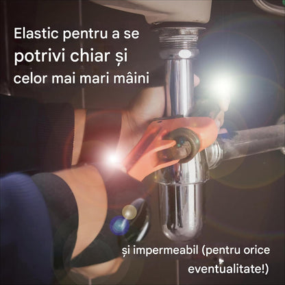 Set Manusi cu Lanterna LED HOZRO®, Impermeabile si Durabile, Unisex, Marime Ajustabila, Confortabile din Poliester, pentru Reparatii, Mecanica, Camping, Pescuit, Drumetii si Uz Casnic, Negru BESTSELLS
