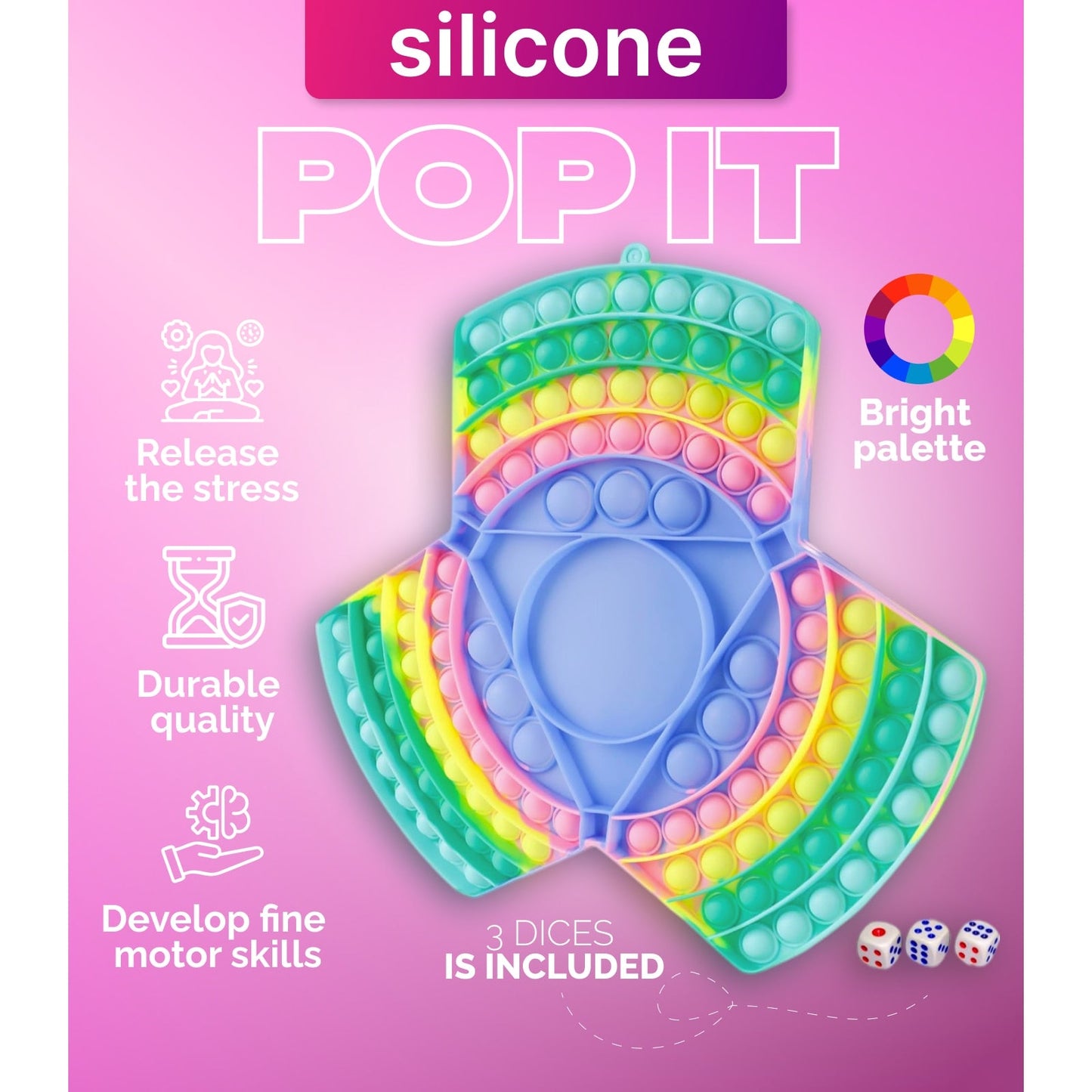 Joc Interactiv Senzorial HOZRO, Pop It cu 2 Zaruri, Dimensiune 27 × 27 cm – Jucarie Antistres Multicolora, Educativa si Amuzanta pentru Copii si Adulti HOZRO